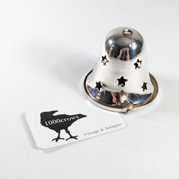 Silver plated Christmas bell pomander, electric tealight holder tree decoration - Picture 2 of 10